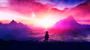 silhouette of person under cloudy sky
