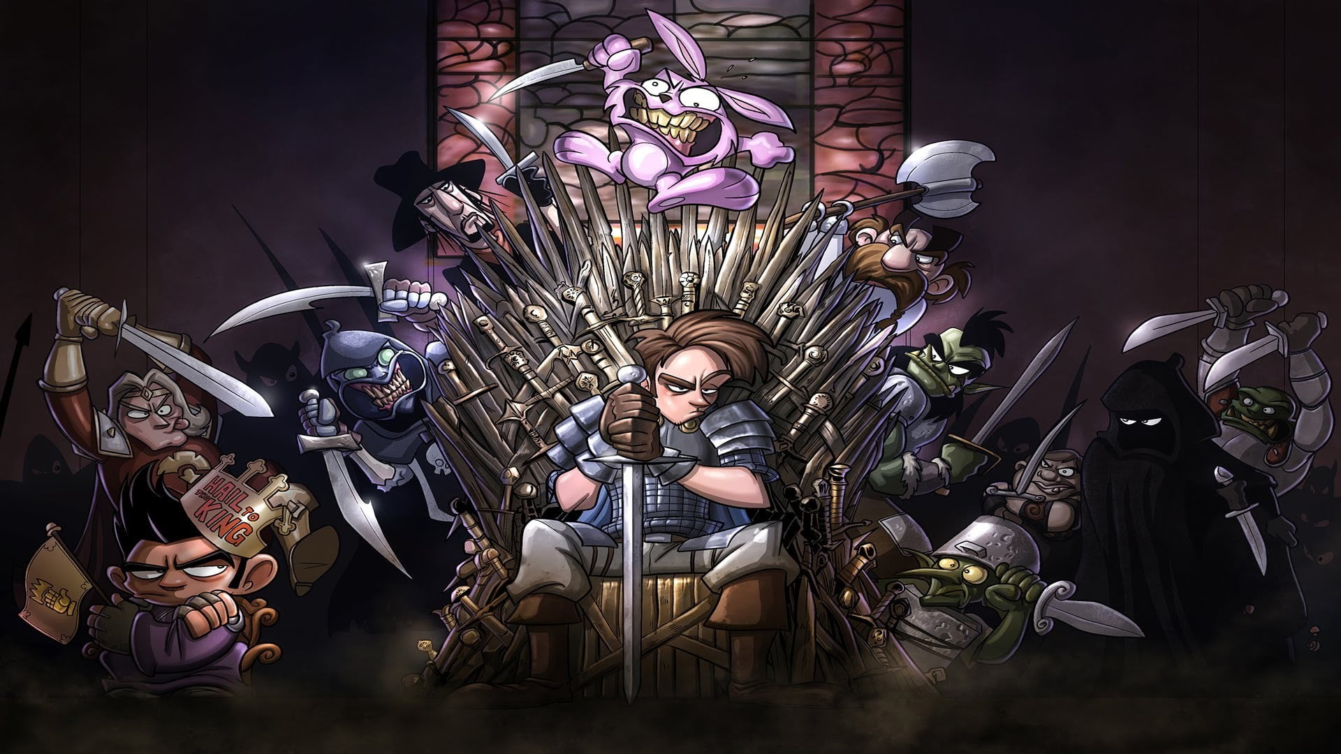 cartoon character digital wallpaper, Game of Thrones, Shakes & Fidget, video games, Iron Throne
