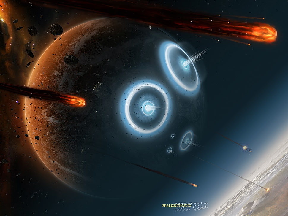 meteor wallpaper, planet, space art, asteroid, comet HD wallpaper