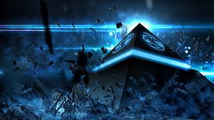 blue and black pyramid digital wallpaper
