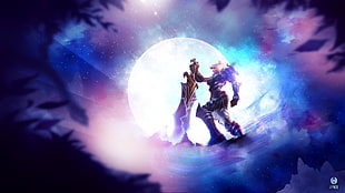 man holding sword in front of full moon illustration, League of Legends, Riven