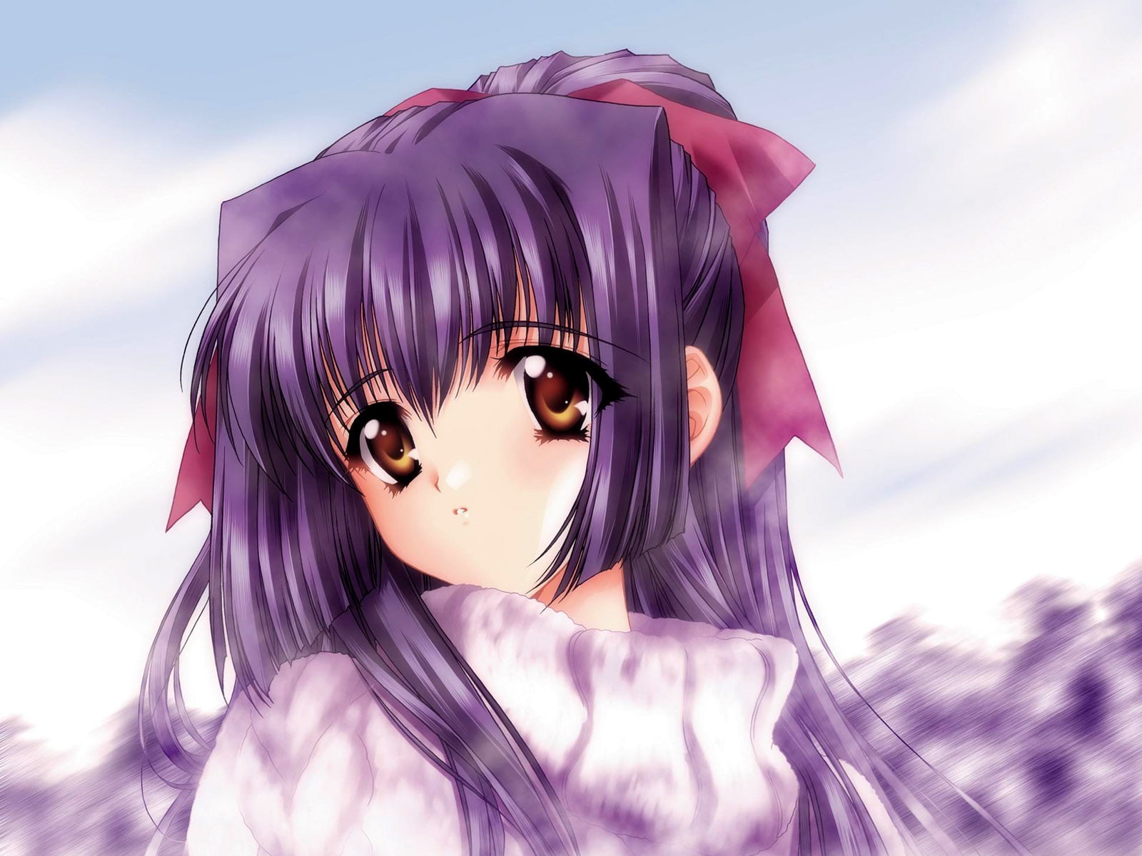 Premium AI Image  Anime girl with long brown hair and a pink eyes