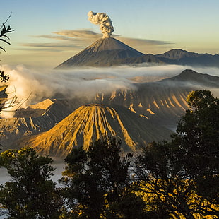 photography of gray volcano with blue sky as background, mount bromo, java, indonesia HD wallpaper