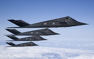 four black jet planes, aircraft, F-117 Nighthawk, military aircraft, US Air Force