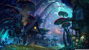 brown house illustration, fantasy art, mushroom HD wallpaper