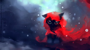 black and red animal digital illustration, anime, cat, Apofiss, artwork