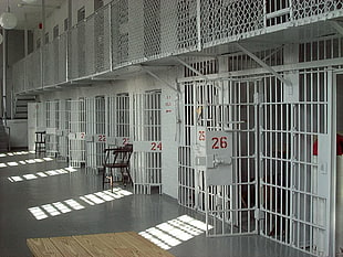 white steel doors, prison, cells