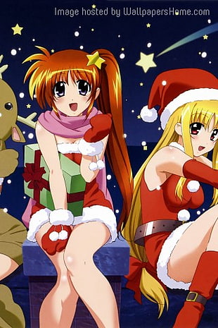 three girls with Santa Claus costumes HD wallpaper
