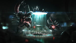 black alien digital wallpaper, artwork, digital art, robot, machine