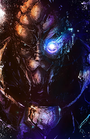 monster wearing suit digital wallpaper, portrait display, artwork, fan art, Mass Effect HD wallpaper