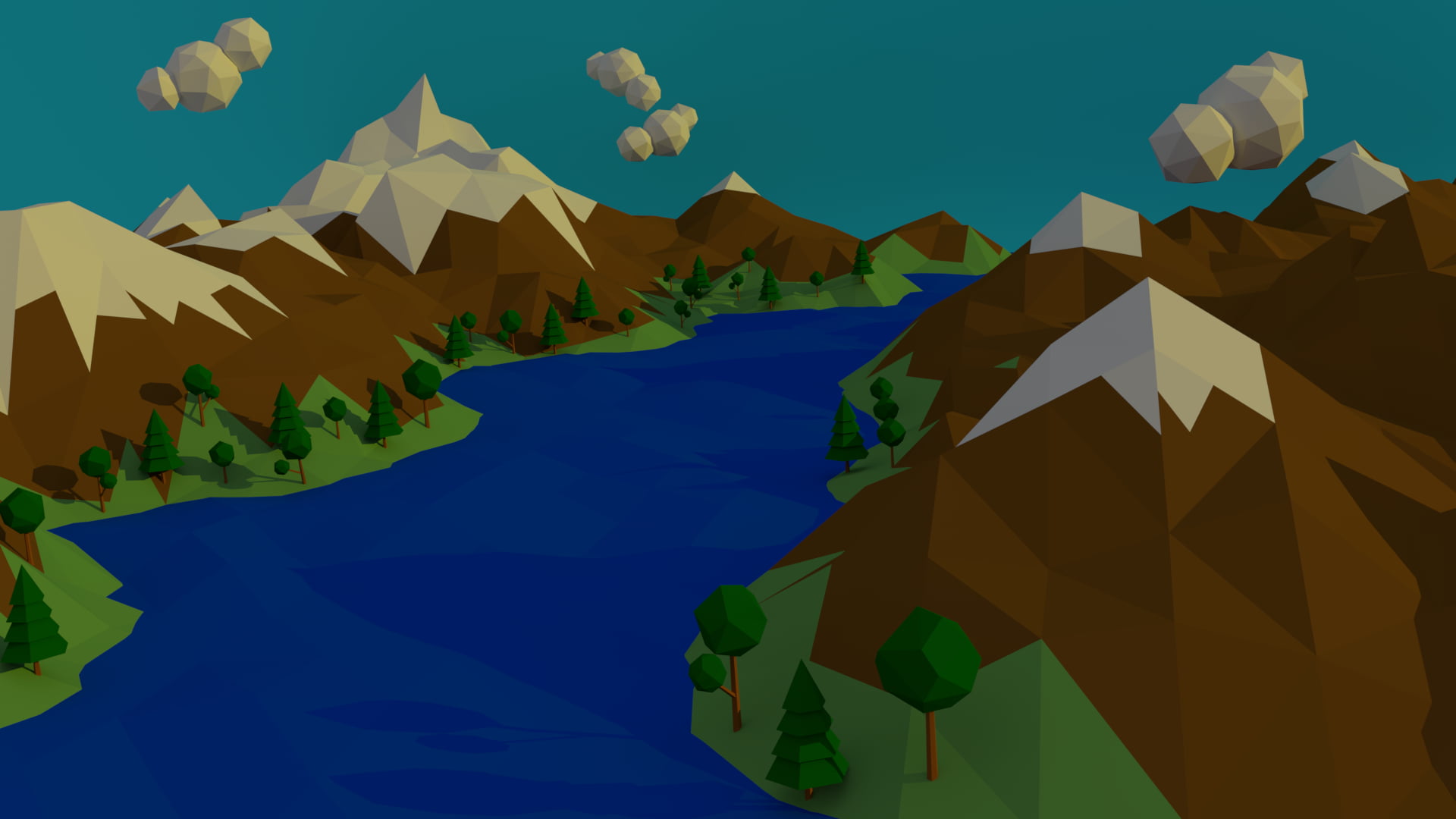 Painting Of Mountain Water Mountains Nature Low Poly Hd