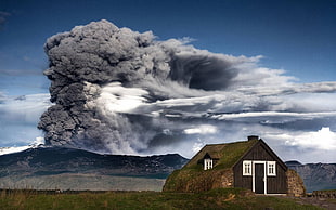 brown shed, Iceland, eruption, mountains, volcano HD wallpaper