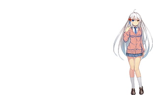 white-haired female in pink top anime character illustration, anime