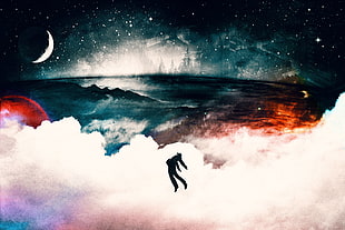 game digital wallpaper, Alex Cherry, artwork, silhouette, Moon