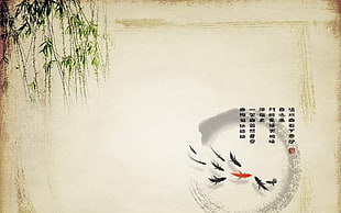 black text on white background, koi, artwork, fish HD wallpaper