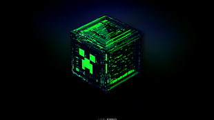 green cube illustration, Minecraft, creeper, green