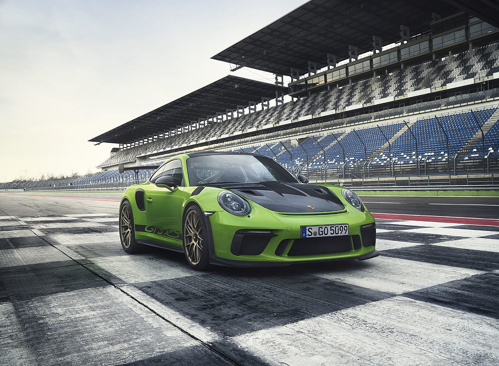 green Porsche 911, Porsche 911 GT3 RS, 2018, 4K HD wallpaper