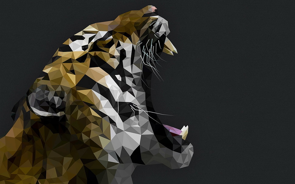 black, white, and brown tiger illustration HD wallpaper