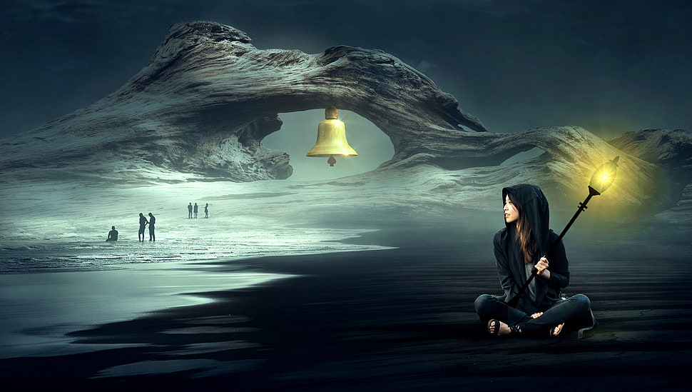 woman holding lamp painting HD wallpaper