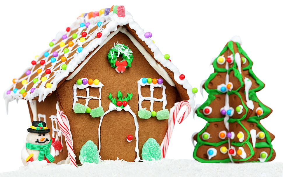 brown gingerbread house, Christmas, New Year, gingerbread, cookies HD wallpaper