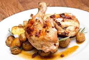 grilled chicken legs and potatoes HD wallpaper