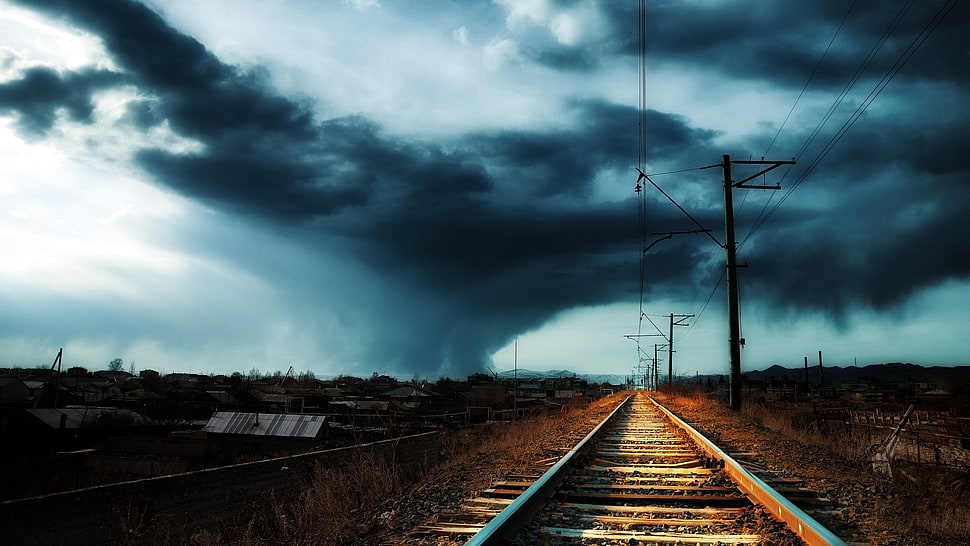 gray railway HD wallpaper