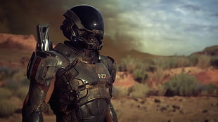 black N7 robot figure, Mass Effect: Andromeda, render, Mass Effect, digital art