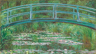 green footed bridge over lily pads painting, artwork, Claude Monet, bridge, painting HD wallpaper