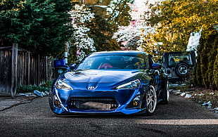 blue car, Auto, Front view, Blue HD wallpaper