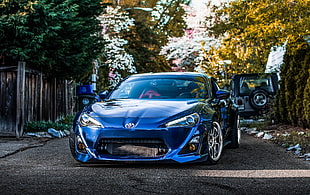 blue car, Auto, Front view, Blue HD wallpaper