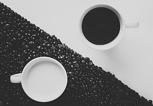 two white and black ceramic bowls, nature, coffee, Yin and Yang, cup