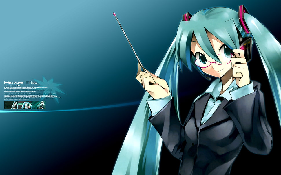 teal haired anime female character HD wallpaper