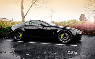 black coupe, car, vehicle, black cars, side view