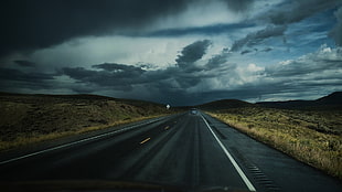 gray concrete road, clouds, road