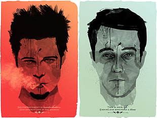 illustration of two men, Fight Club, movies, Brad Pitt, Edward Norton