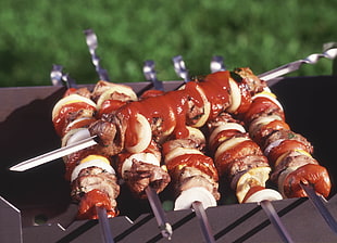 closeup photography meat barbecues