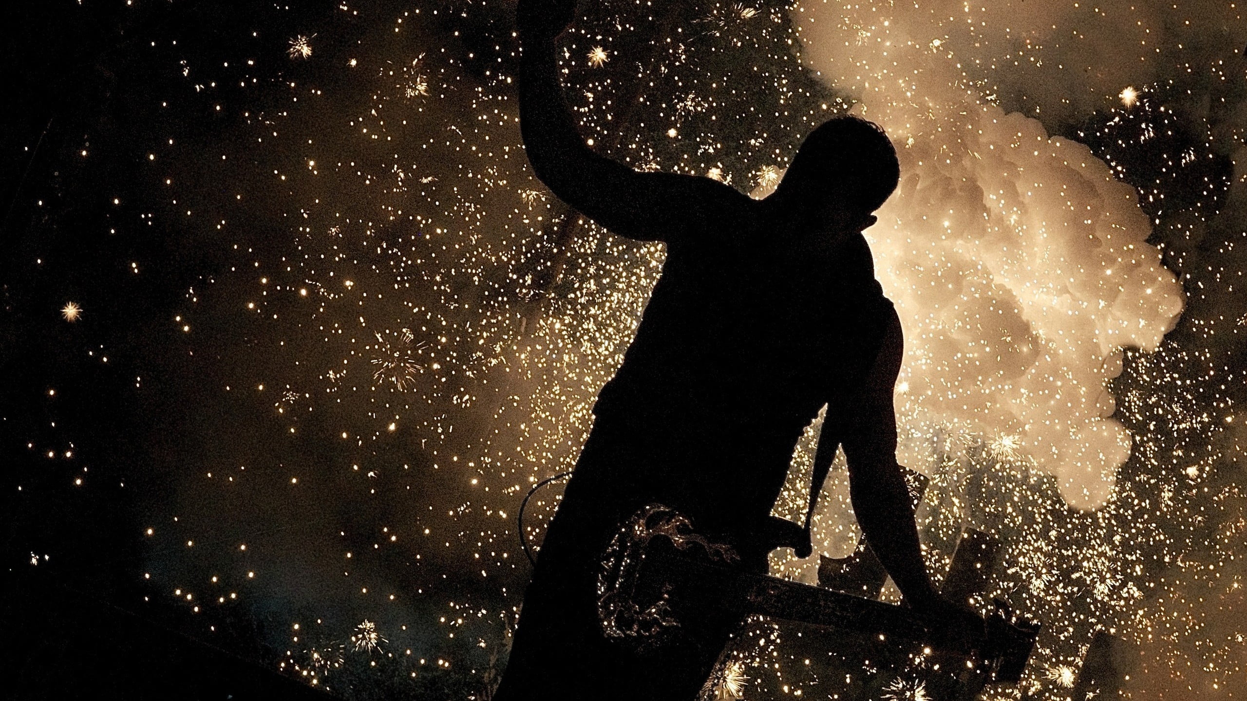 man playing guitar wallpaper, guitar, sparks, smoke