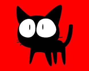 black cat graphic art, FLCL, red background, cat, animals HD wallpaper