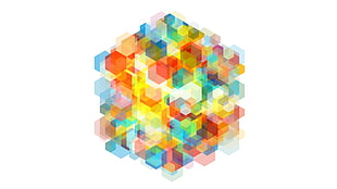hexagonal multicolored logo, abstract, colorful, shapes, white background HD wallpaper