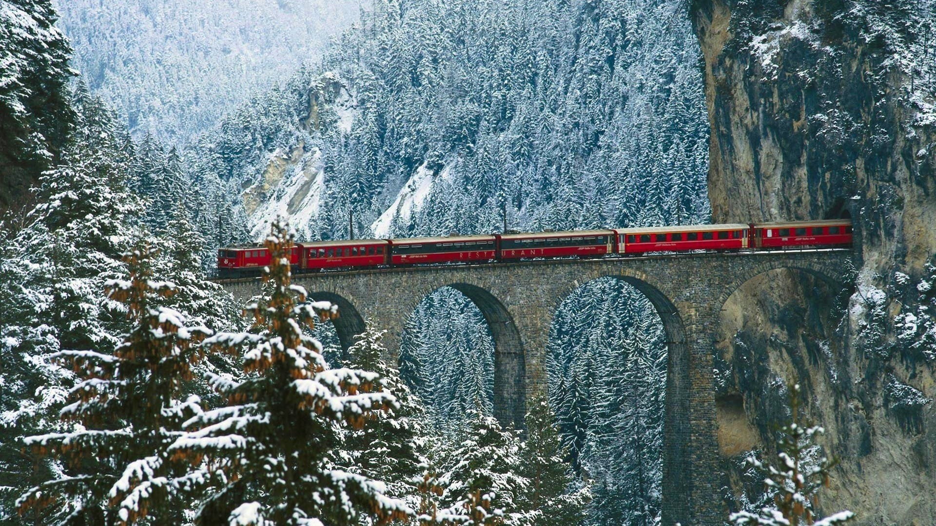 Red and black train, tunnel, mountain pass, cliff, train HD wallpaper |  Wallpaper Flare