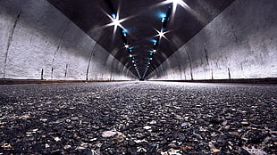 gray tunnel, tunnel, asphalt, worm's eye view