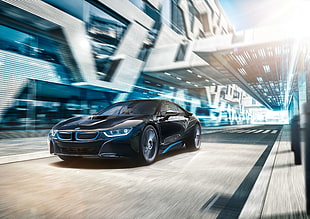 time-lapse photography of black BMW i8 HD wallpaper