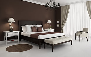 showing of white and brown bed mattress and brown wooden bed frame