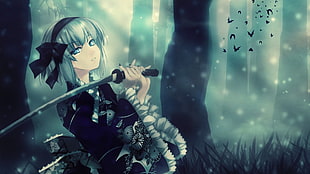 female anime character holding katana sword digital wallpaper, Touhou, Konpaku Youmu