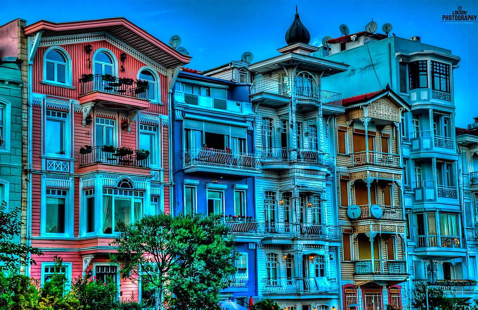 teal, blue, and red concrete building, Istanbul, Turkey HD wallpaper