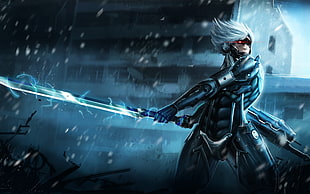 man wearing black suit holding sword graphic wallpaper, Raiden, Metal Gear Solid , Metal Gear Rising: Revengeance