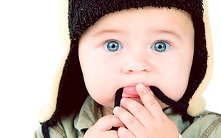 baby's black aviator cap, blue, eyes, blue eyes, baby HD wallpaper