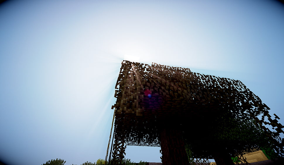 brown metal structure, Minecraft, shaders, Sun HD wallpaper
