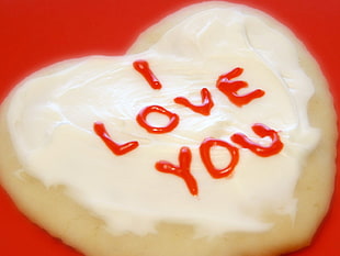 white and red food with i Love you text