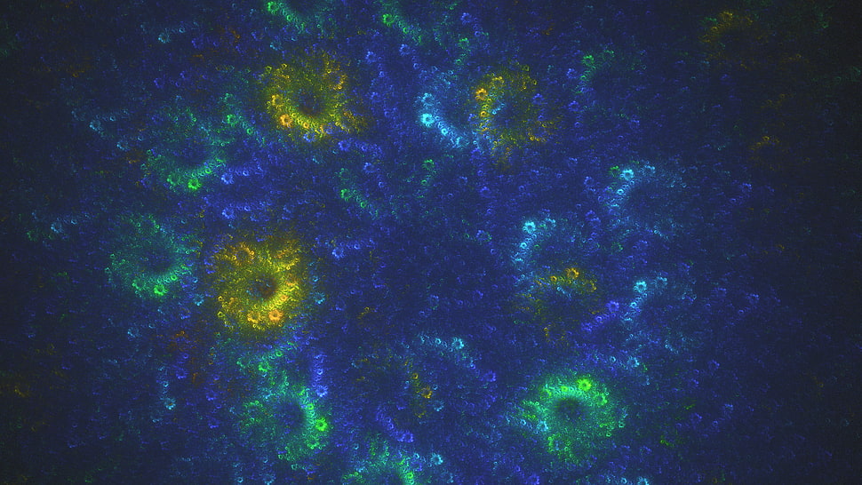 blue, green, and yellow color powder, abstract, fractal HD wallpaper